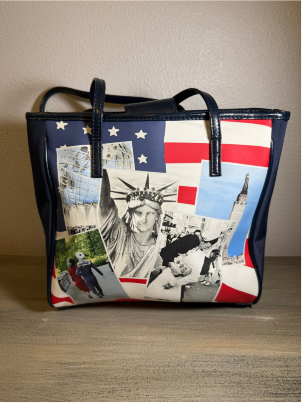 Vintage LIFE Magazine Americana Collage Tote Bag Purse US Flag Statue of Liberty